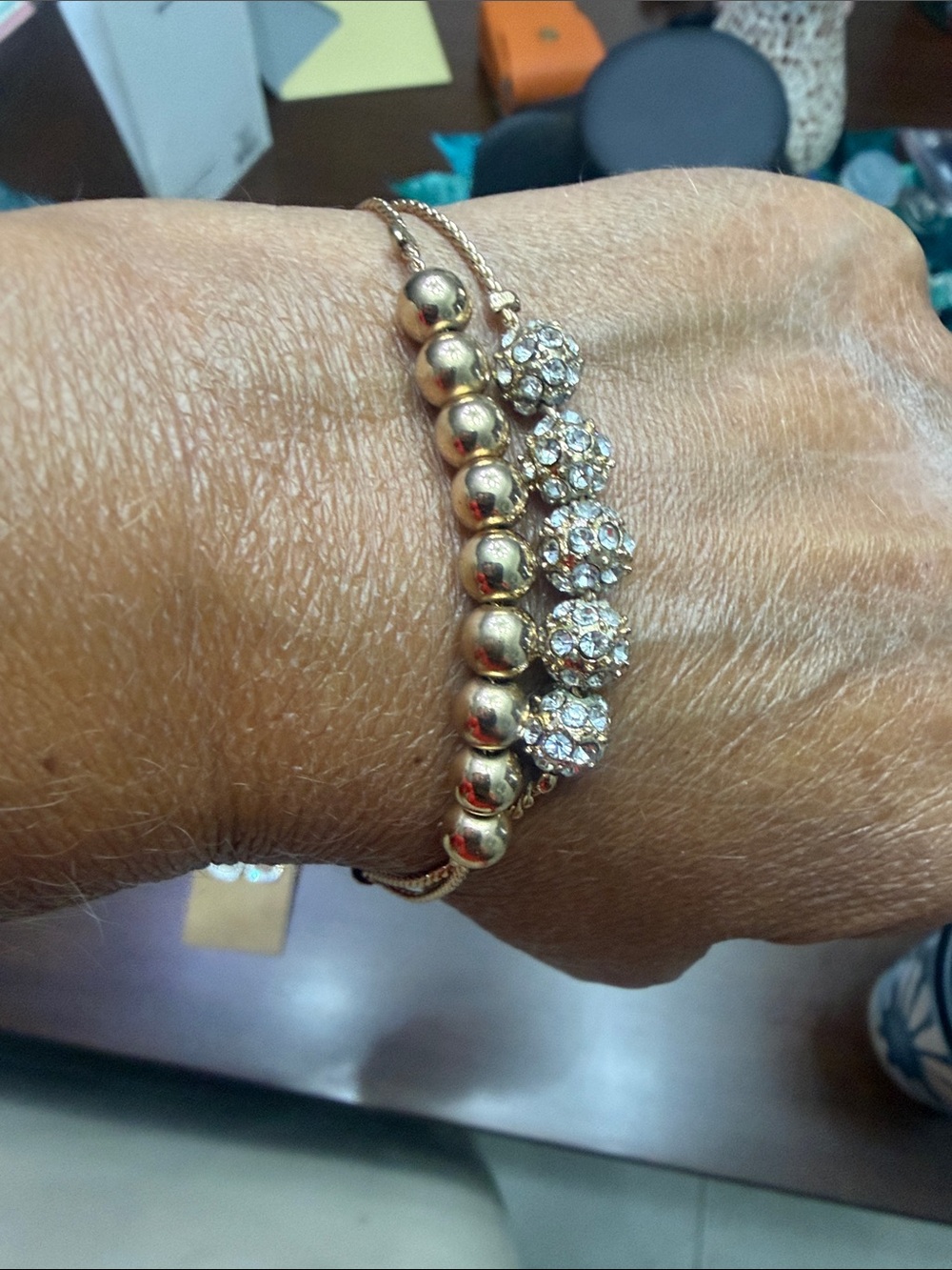 Guess Gold Bead and Crystal Pavé Bracelet